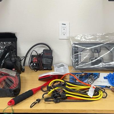 Automotive Lot - Booster Cables, Seat Covers, Air Compressor, + Detailing Supplies