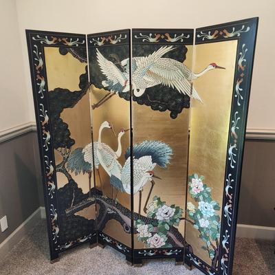 Beautiful Vintage Hand Carved/Painted Asian Crane Room Divider