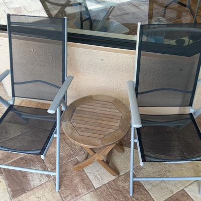 Aluminum Patio Folding Chairs & Teak Folding Side Table 20x42x24