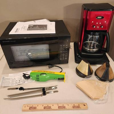 Sharp Carousel Microwave, Cuisinart Coffeemaker, Electric Fisherman Knife