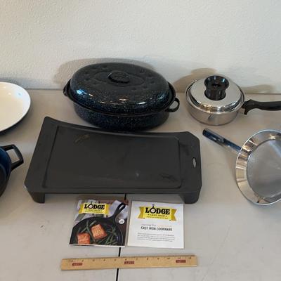 Cookware Lot - Lodge Cast Iron Griddle, Artisanal Cast Iron Pan, Graniteware Roasting Pan & More