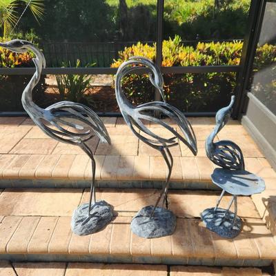 Set of 3 Metal Yard/Patio Decor Cranes - Tallest 40"