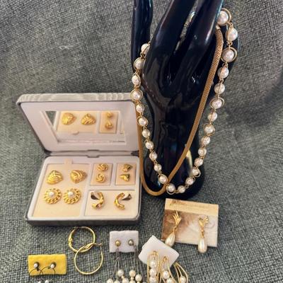 Gold And Pearl Costume Jewelry Lot