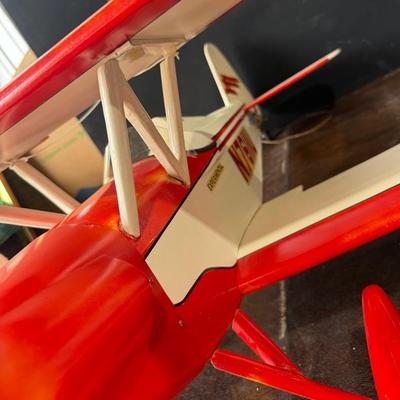  Vintage Red Biplane Model “N76IU” – Large 1:10 Scale Wooden & Metal RC Display Airplane