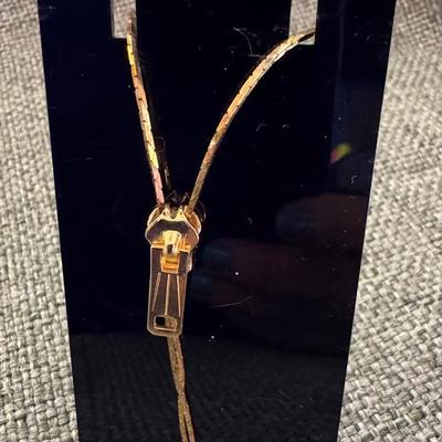 Gold Tone Zipper Slide Necklace 30 Inches