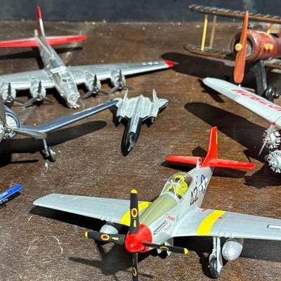 Lot of 7 Die-Cast Model Airplanes – Vintage Military & Biplanes