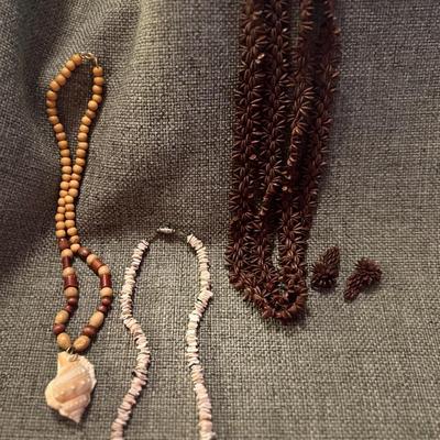 Hawaiian Seed Necklace And Earring Set  And Shell Necklaces 