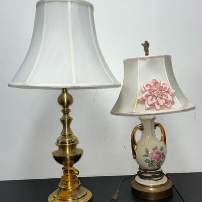 Vintage Floral Lamp, Vintage Gold Lamp