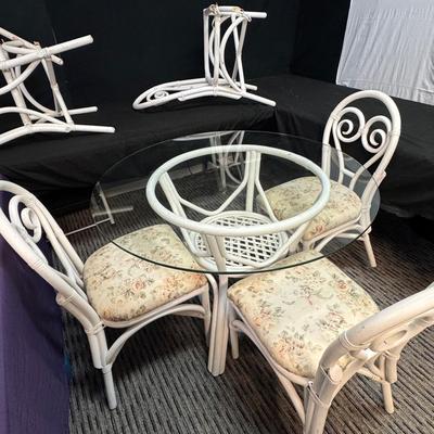 Vintage White Boho Ratten Table with Chairs 