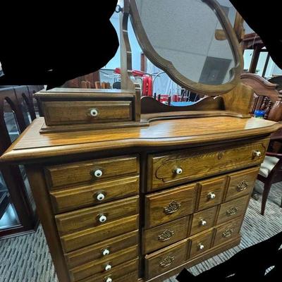 Vintage Wooden Dresser with Mirror 