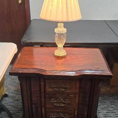 Wood 3-Drawer Night Stand With Gold Tone Glass 3-Way Lamp