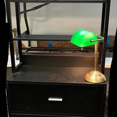 Black Filing Cabinet Bookshelf & Vintage Desk Lamp