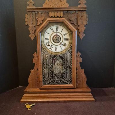 Vintage Pre 1956 E. Ingraham Mantel Clock with Key - 14½" x 20" x 5" (See Description)