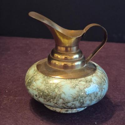 Vintage Hand Painted Delft Holland Brass Shoulder with Marbled Base Creamer