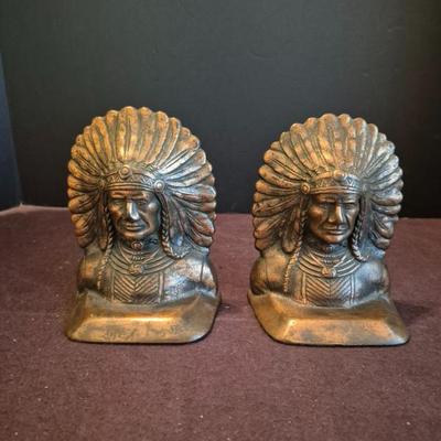 Vintage Native American Chief Broze Bookends