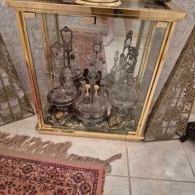 Vintage Slim Gold Metal & Glass Curio Cabinet - 24" Wide x 12" Deep x 28" Tall