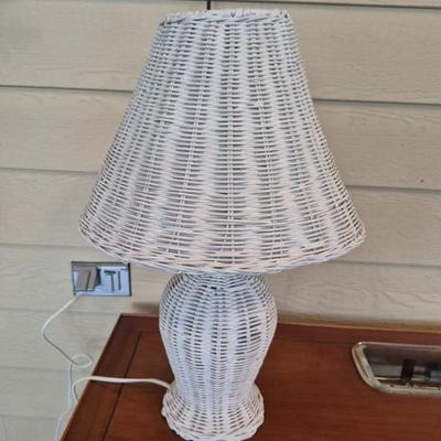 Vintage White Wicker Lamp - 21" Tall