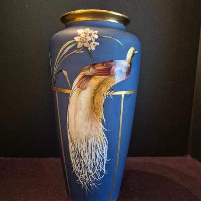 Vintage Tressemanes & Vogt Limoges Hand Painted by Osborne Art Nouveau Vase - 14" Tall