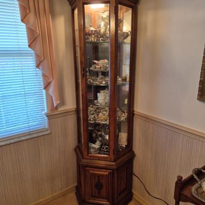 Vintage Half-Octagon Glass Shelf Lighted Curio with Bottom Cabinet - 22" Wide x 10" Deep x 71" Tall
