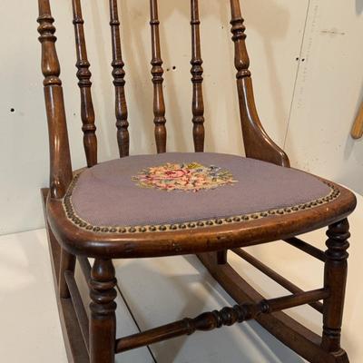 Vintage Needlepoint Rocking Chair 
