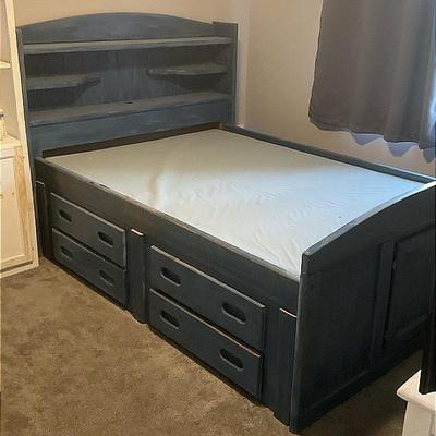 Full size Blue Distressed wood Bed With Storage