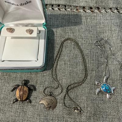 Sterling Turtle and Heart Earrings 