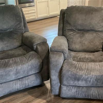 Two Microfiber Swivel Manual Recliner Chairs