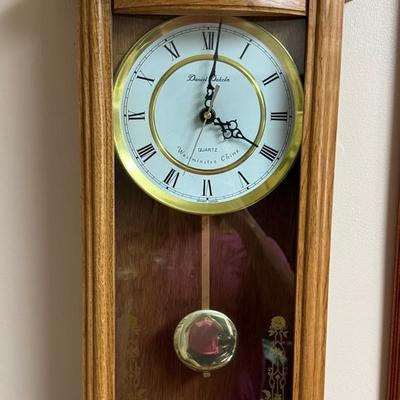 Lot 409: Daniel Dakota Quartz Wall Clock – Westminster Chime – Oak Finish with Pendulum