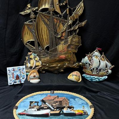 Lot 412: Nautical Wall Art & Décor Lot – Ships, Seashells, and Coastal Scenes