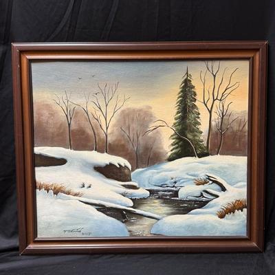 Lot 449: “Winter’s Quiet Stream” – Oil Painting by John Winstead (1987)