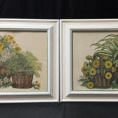 Lot 434: Pair of Ida Pellei Framed Floral Basket Prints