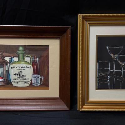 Lot 447: Pair of Gouache Bar-Themed Paintings by John Winstead – Tullamore Dew & Glassware Reflectio