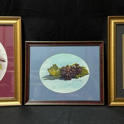 Lot 444: Set of 3 Gouache Still Life Paintings by John Winstead – Blackberries, Grapes & Rustic Barr