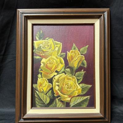 Lot 437: Vintage Oil Painting of Yellow Roses – Framed Floral Artwork (17”x13”)