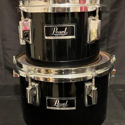 Lot 343: Vintage Pearl Rack Tom Drum Set – 5x8” & 6x10” – Made in Japan – Black Wrap – Matched Seria
