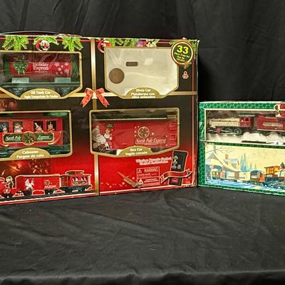 Lot 456: Holiday Village Train Set & Eztec North Pole Express 33-Piece Christmas Train Lot – Parts/R