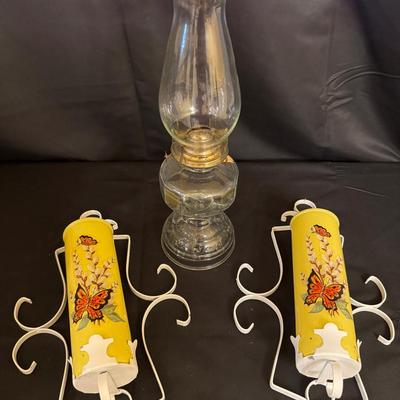 Lot 234: Vintage Oil Lamp And Butterfly Sconces