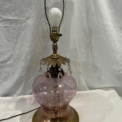 Vintage Etched Glass Table Lamp with Crystal Elements 