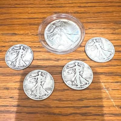 Walking Liberty 1/2 Dollars & A Bullion Silver Coin 1987