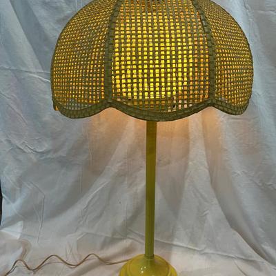 Vintage 1970's Yellow Table Lamp with Bamboo Shade 
