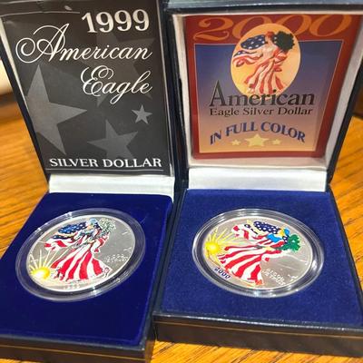 American Eagle Colored Silver Dollars- 1999 & 2000