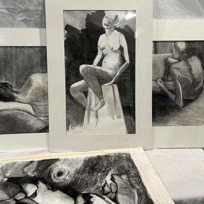 Four Charcoal Drawings by Sally Sanford Ney