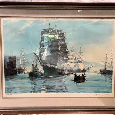 Framed & matted print of "The Thermopylae leaving Foochow" by Montague Dawson