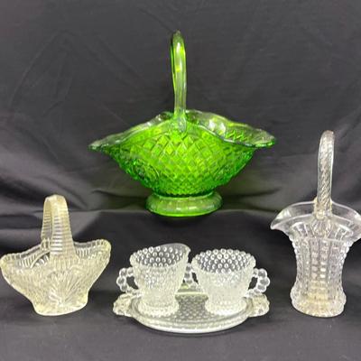 Cut Glass Baskets, Hobnail Cream And Sugar