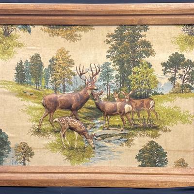 3-D, Stuffed Fabric Frame Of Landscape W/Deer