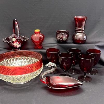 Beautiful Red Glassware and Indiana Glass Bowl