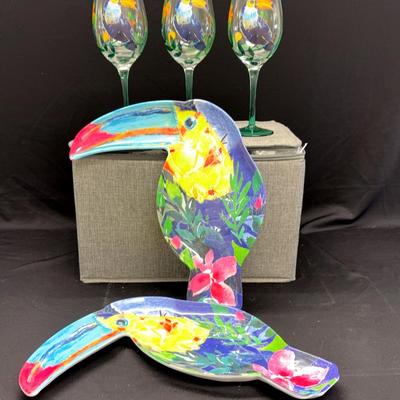 Toucan Wine Glasses And Serving Platters