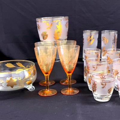 Libbey Gold Leaf Glasses and Bowl