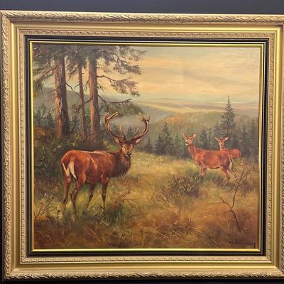 Painting Of Landscape And Stag By W Franken
