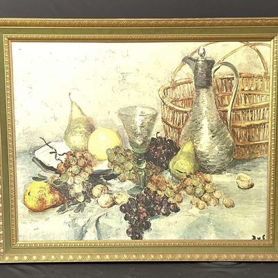 Vintage Oil Painting Of Fruit And Karaf